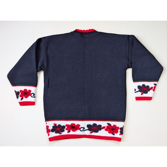 Vintage Snoopy & Friends Sweater Womens Large Navy Floral Peanuts Woodstock 80s - Picture 9 of 9